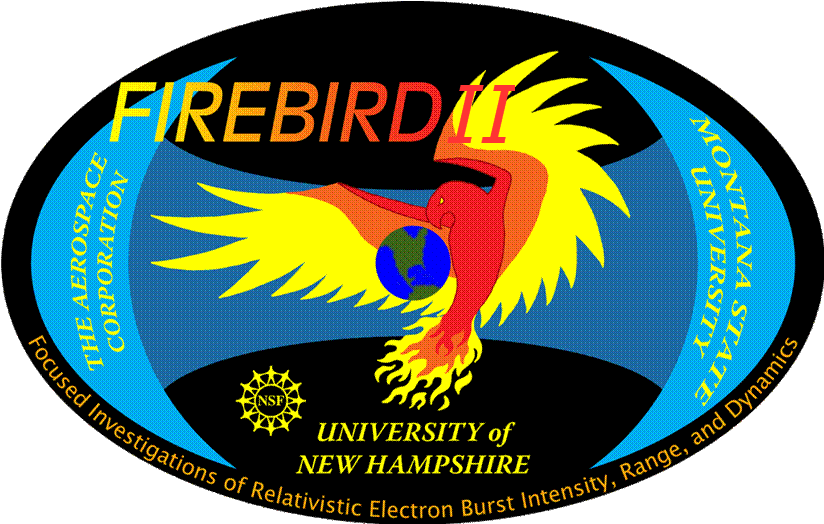 FIREBIRD 2 mission patch, featuring a phoenix surrounded by a banner representing the Van Allen belt