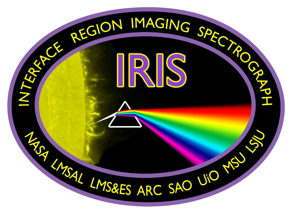 IRIS mission patch, featuring a prism separating light rays out of a solar flare