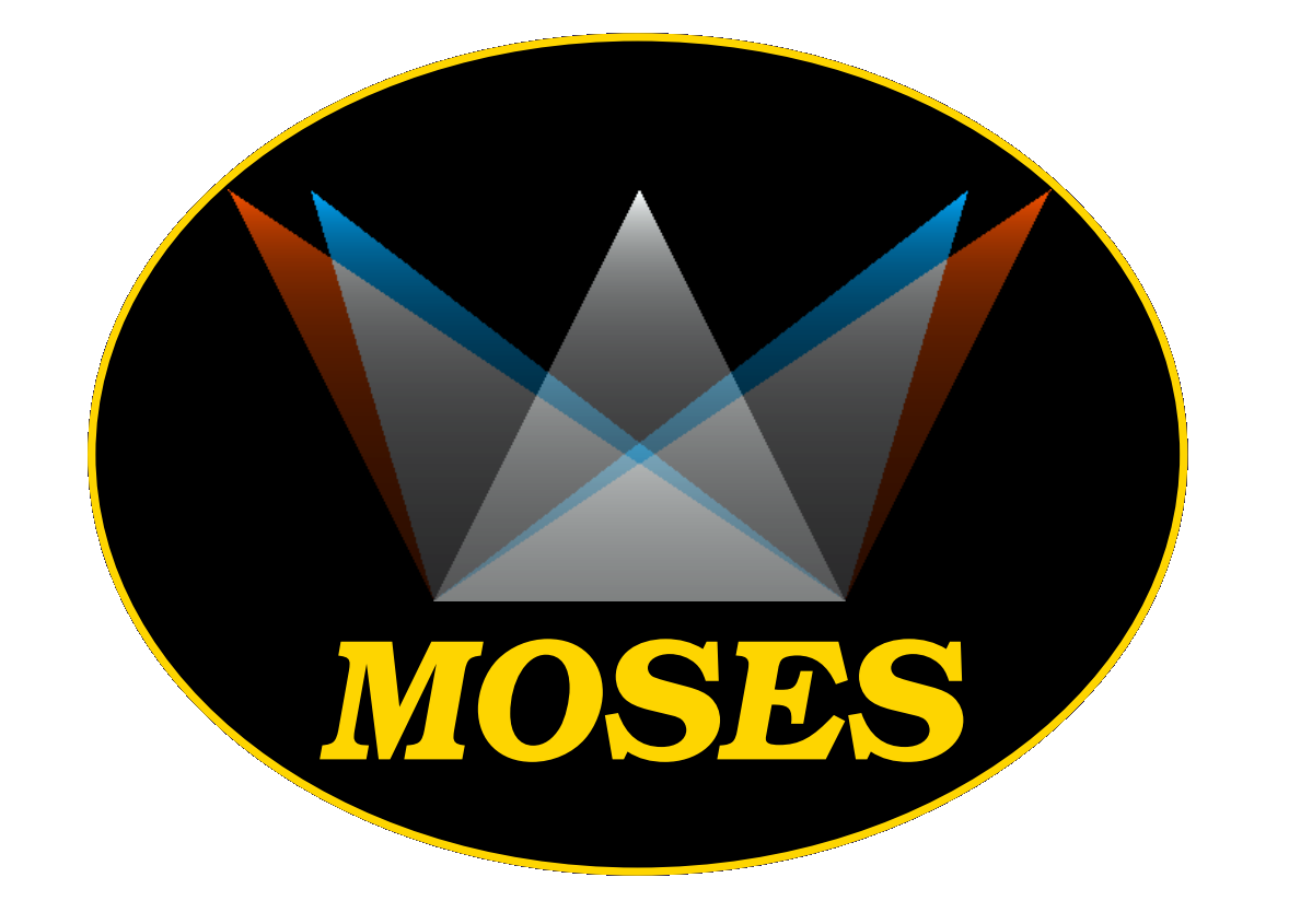 MOSES mission patch, featuring differently colored light rays focusing down onto a mirror