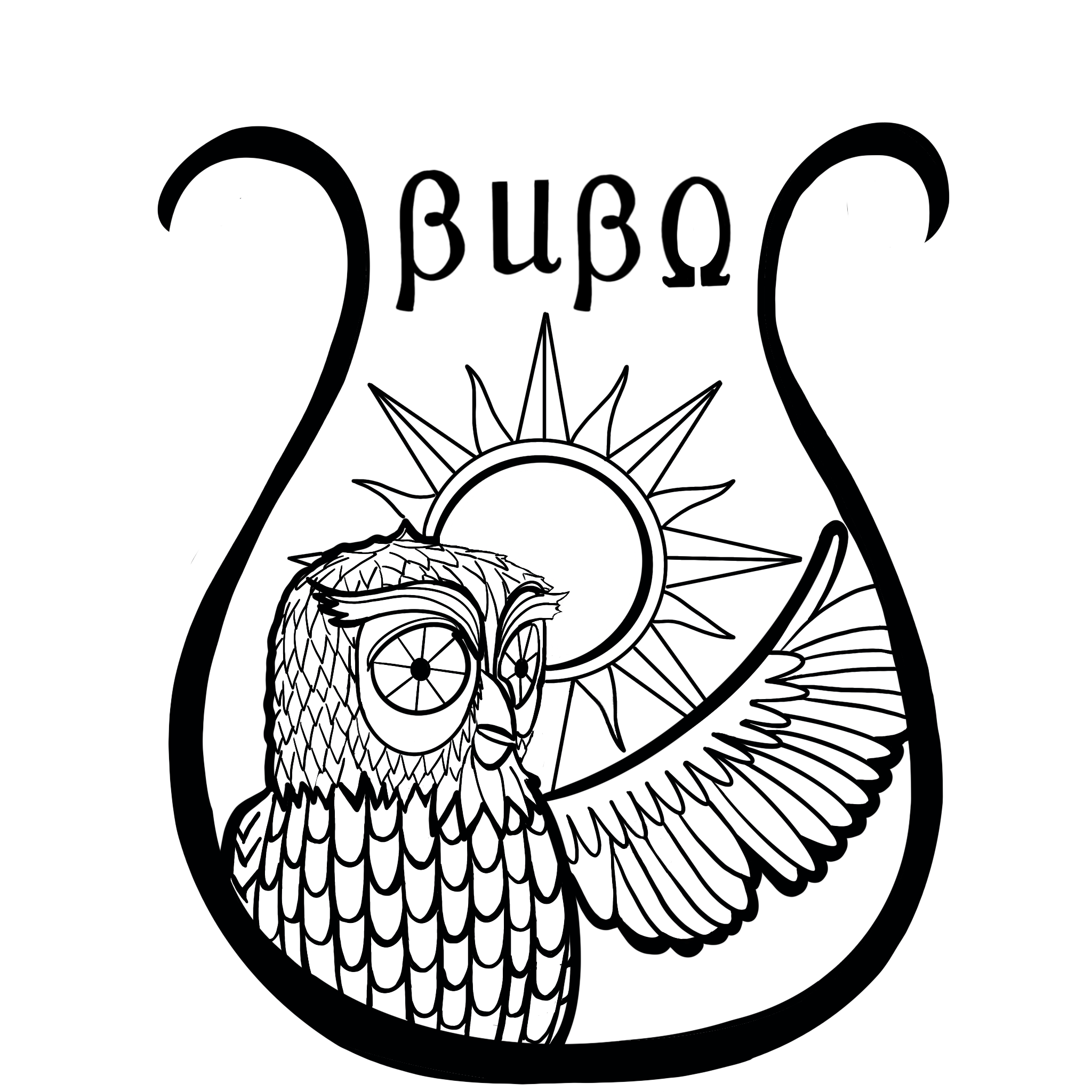 BUBO logo showing an owl and a sun inside a lyre