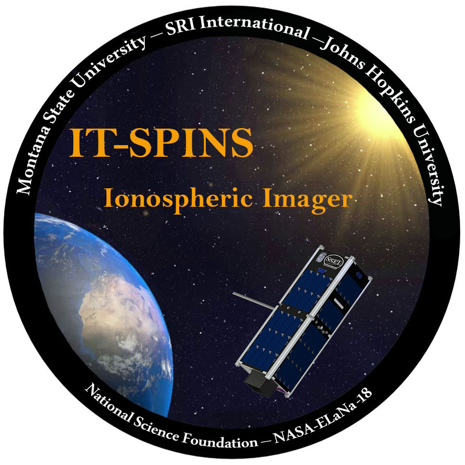 IT-SPINS logo, shows the cubesat orbiting the EARTH with an antenna deployed